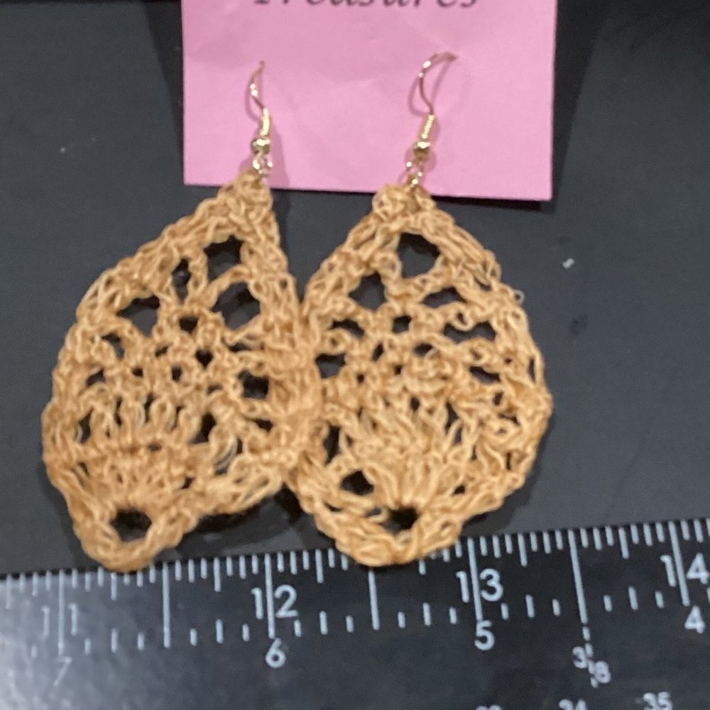 Earrings Peach Leaf Crocheted Crochet Hand Crafted